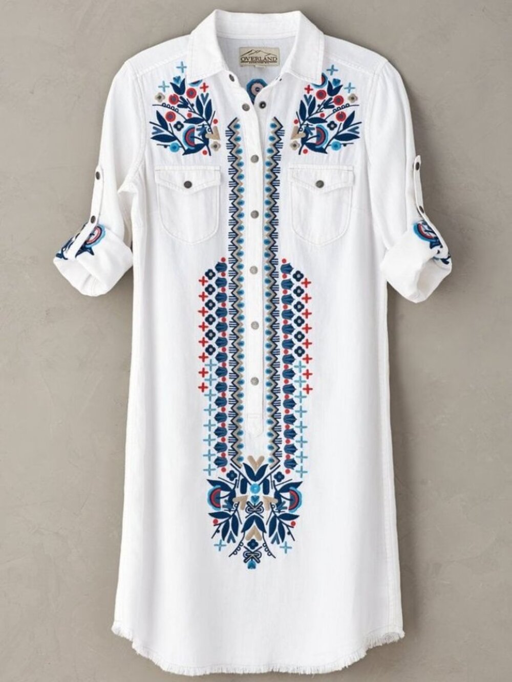 Overland Embroidered Cotton-Blend Shirt Dress XL